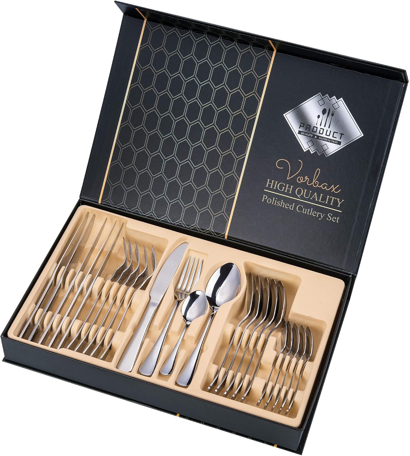 SET DE CUBIERTOS DORADOS 24 PCS